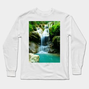 Waterfall over rocks into turquoise lake Long Sleeve T-Shirt